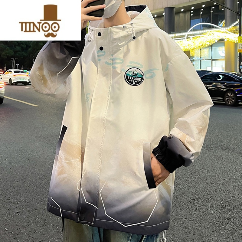 YANXU渐变色夹克男新款潮牌连帽防风衣服宽松青少年冲锋衣外套男高清大图