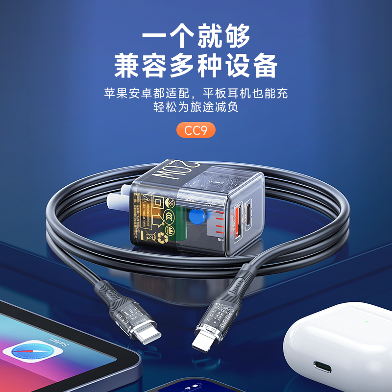 浩酷(hoco.) CC9 PD20W+QC3.0 快速充电器 智能识别安全快充 CC9双口充电器+Ty