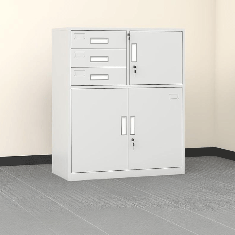 易企采 【偏三斗矮柜】白色 1020*850*390MM 办公室资料文件矮柜 单位:台 货期七天 质保一年