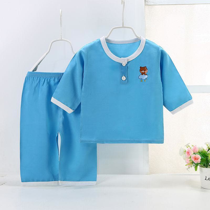儿童睡衣服男童棉绸家居服夏季薄款女童宝宝婴儿小孩男孩夏装图片