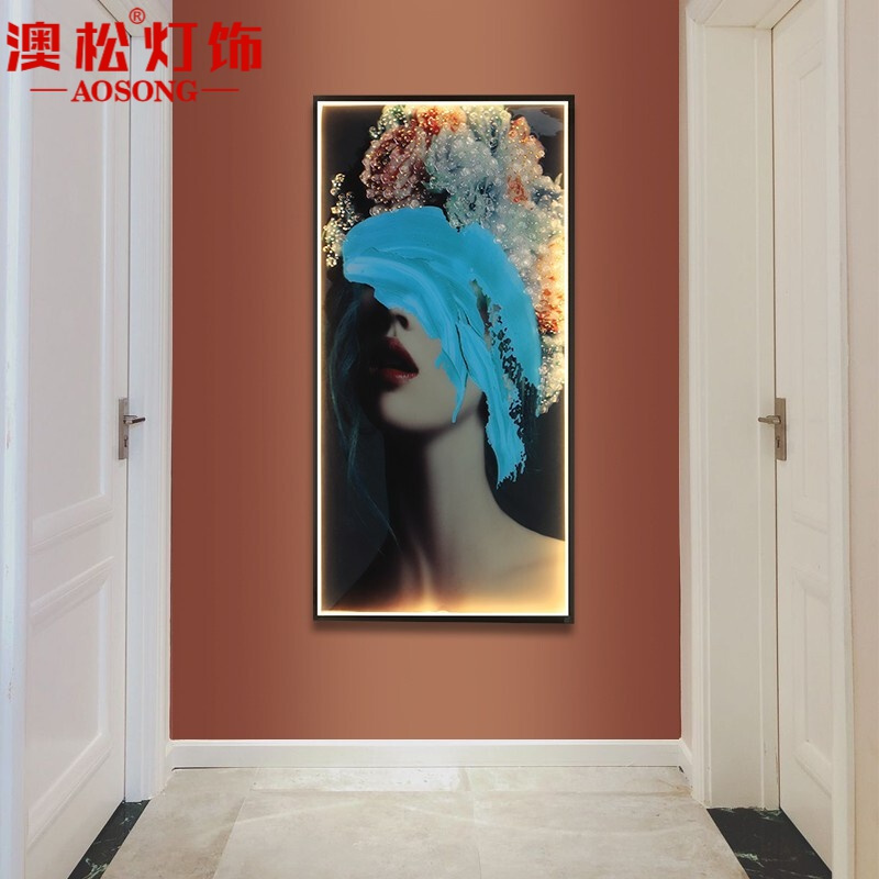 澳松 时尚简约壁画灯轻奢方形美女像客厅卧室餐厅发光壁画灯竖版背景墙装饰led晶瓷带灯壁画走廊过道壁画灯