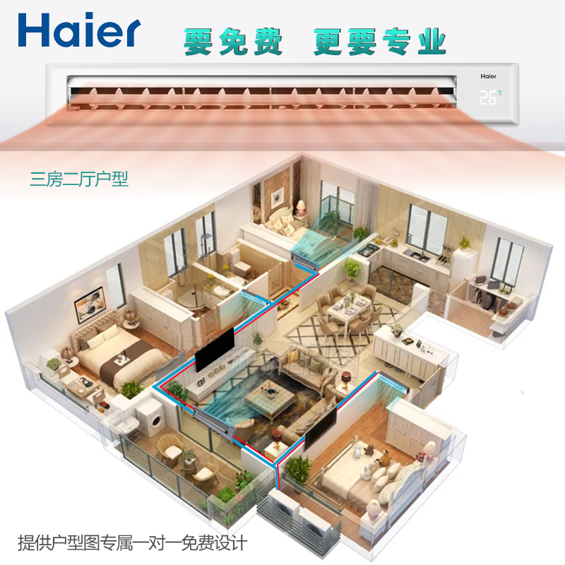 Haier海尔中央空调 家用6p匹家中机一拖四多联机至尊+风管机1级全直流变频WIFI智控RFC140MXSAVB(F)