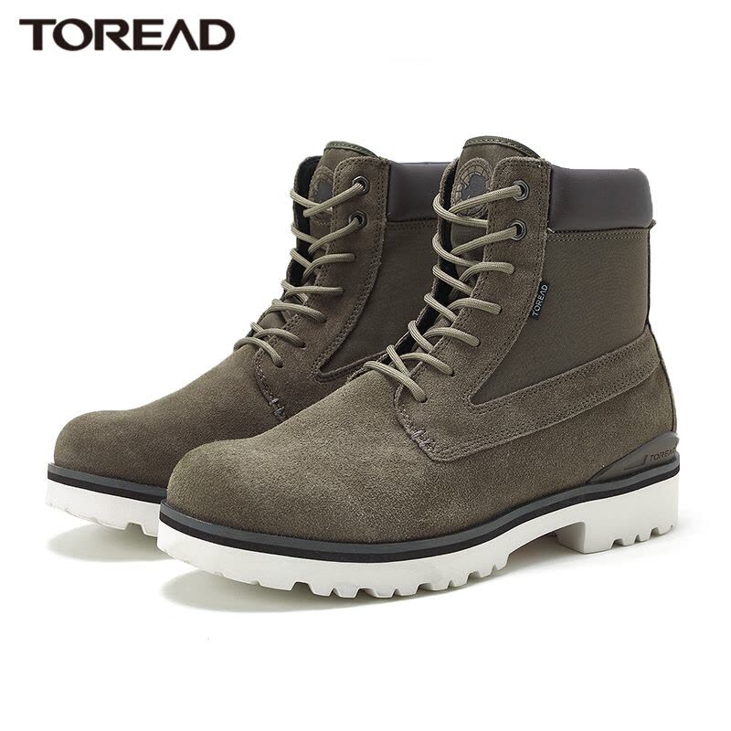 探路者工装风格休闲鞋男士中高帮防滑耐磨反毛牛皮马丁靴秋冬季运动户外男式耐穿柔软商务休闲鞋子图片