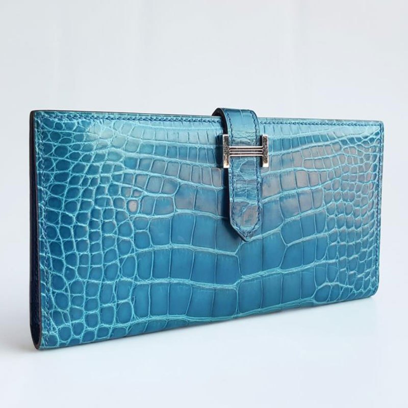 正品二手9成新 爱马仕 Hermes Bearn系列女士蓝色鳄鱼皮钱夹卡包手拿包正品钱包报价 参数 图片 视频 怎么样 问答 苏宁易购