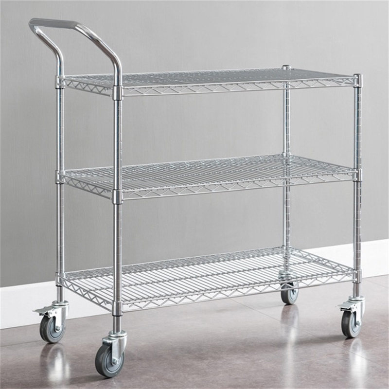 易企采 长120*宽45*高104CM无框 三层推车镀铬线网可移动物料车车间防静电周转车带轮工具车高清大图