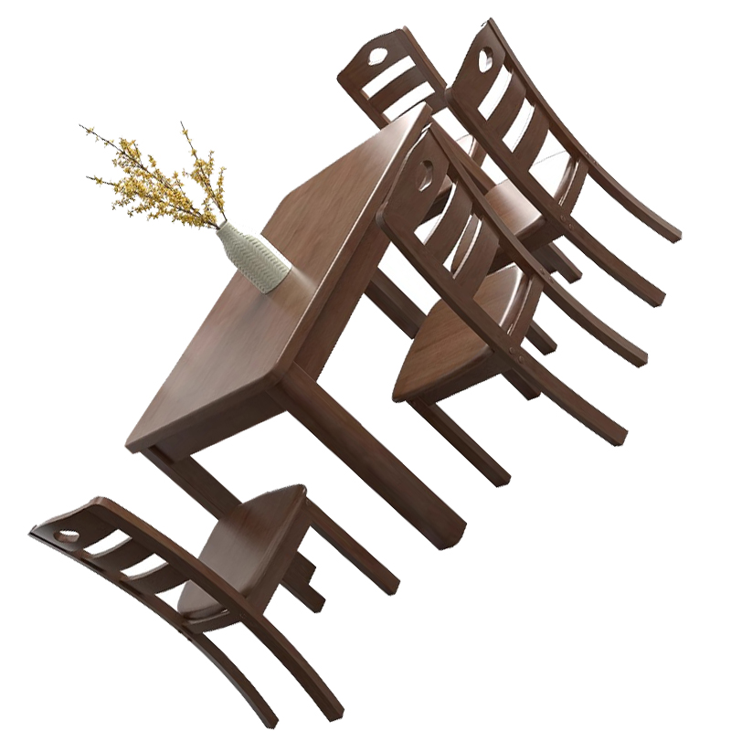 汐餐桌椅胡桃色一桌四椅套高清大图