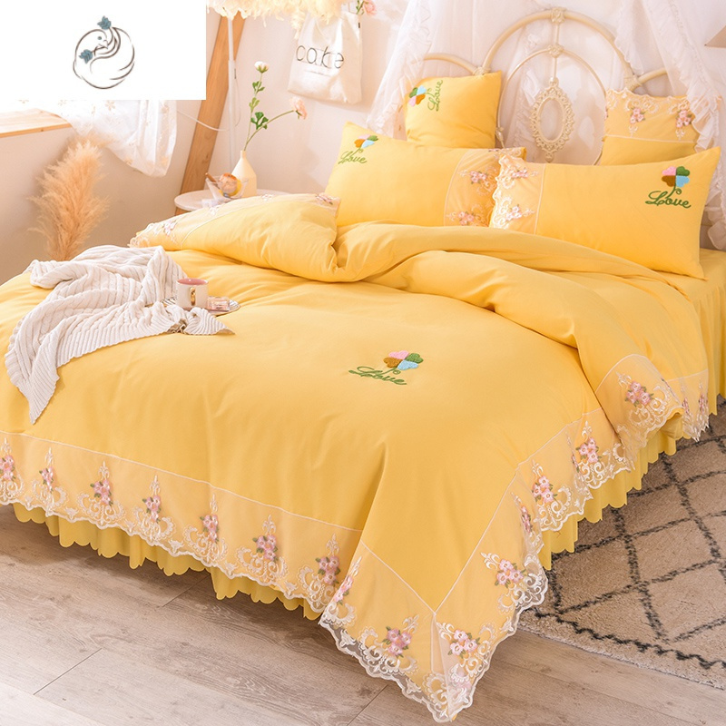 网红款棉棉床裙四件套韩版公主风带被罩被套床套床罩款式色舒适主义