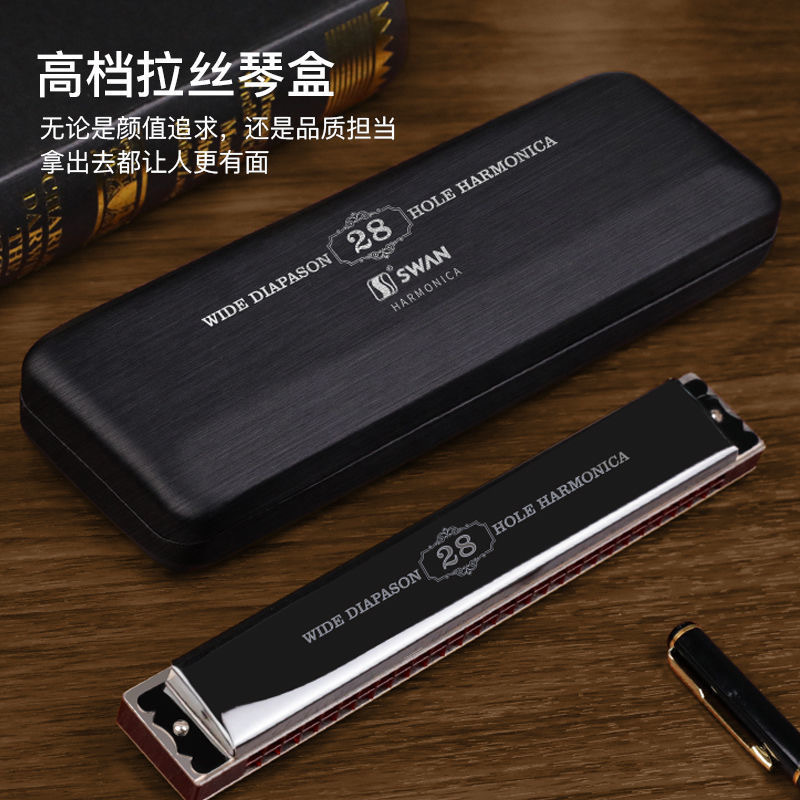 德国进口音簧28孔4口琴天鹅c调复重音男士正品成人专业演奏级高端