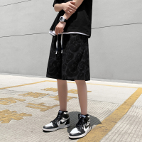 休闲短裤男夏季港风潮流宽松直筒裤韩版潮牌大码外穿阔腿五分裤子 黑色 M