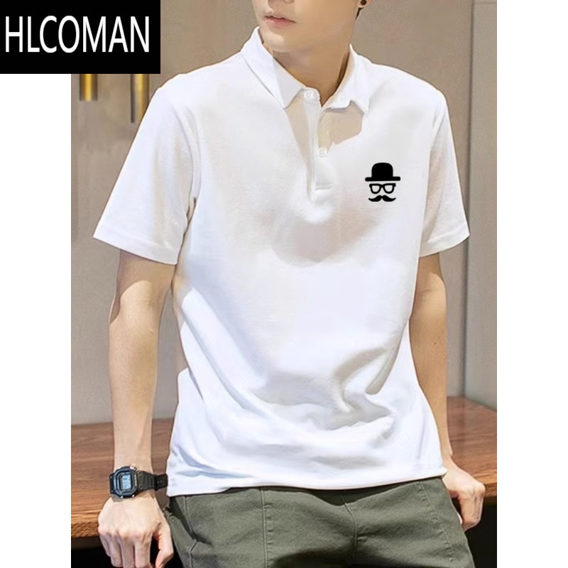 HLCOMAN美式商务休闲短袖翻领t恤polo衫男潮流宽松青年宽松上衣半袖