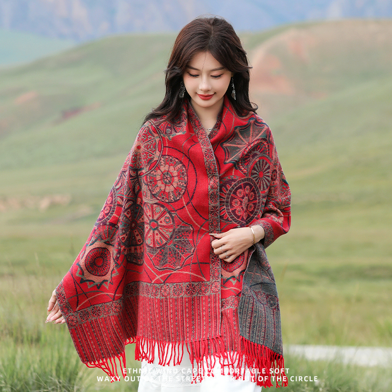 披肩女2025新款秋冬民族风保暖毯子斗篷披风冬季旅游外搭针织围保高清大图