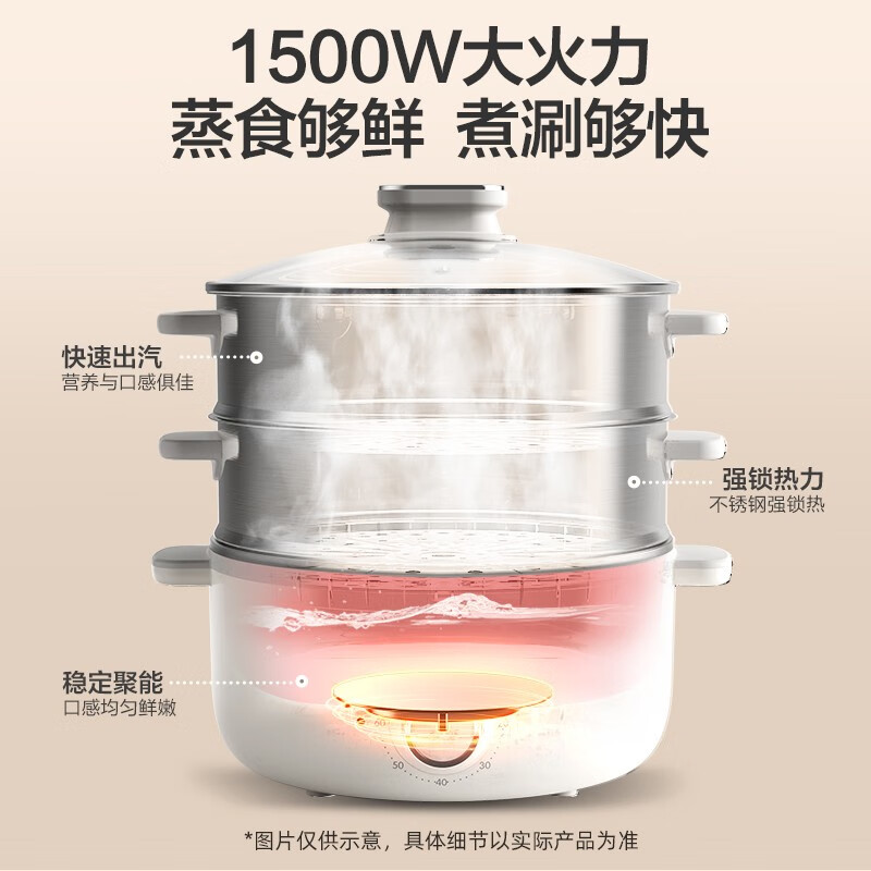小熊(Bear)电蒸锅 多用途电锅 多功能家用蒸包子锅量层大容量15L定时防干烧分体式 DZG-CA3A1高清大图