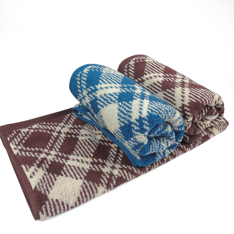 莺歌时尚超柔系列提花双线格毛巾75*35(咖,蓝二色120g*2两条装)盒 6976437741264高清大图