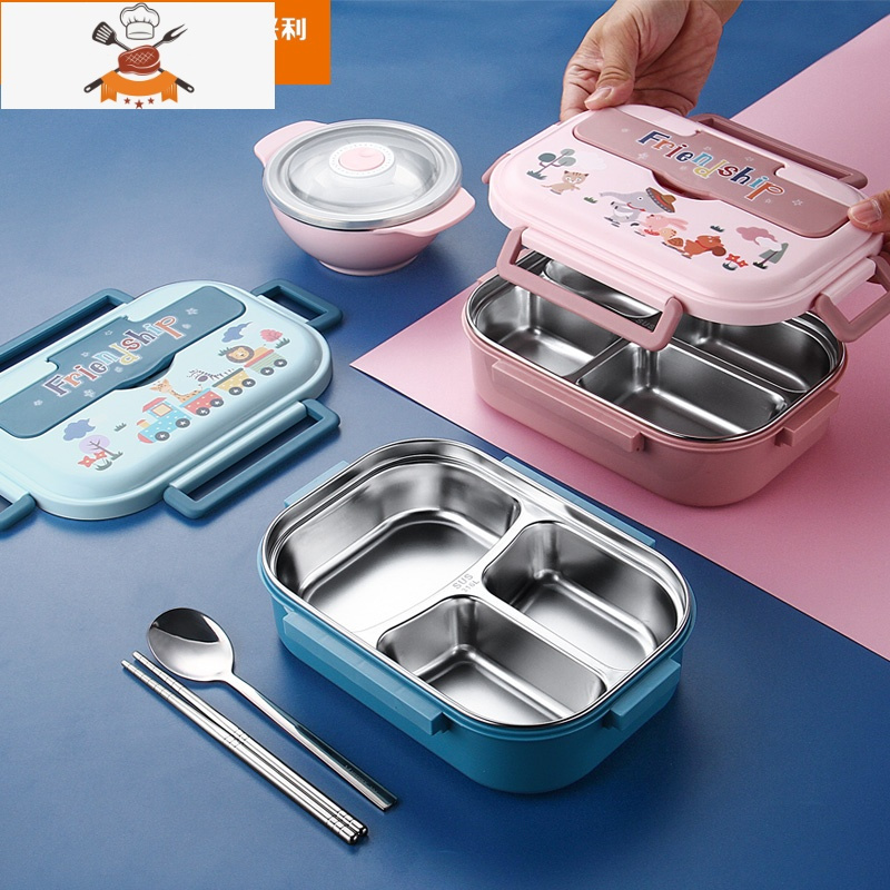敬平316不锈钢饭盒小学生分格保温便当盒儿童卡通分隔大食堂打饭餐盒
