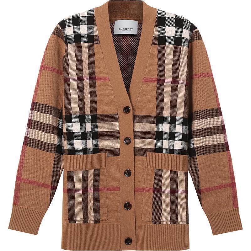 burberry博柏利女款绵羊毛山羊绒单排扣针织开衫毛衣外80433721