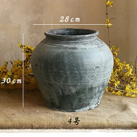 手工粗陶陶罐陶坛子花器花瓶做旧仿古软装家居摆件干花软装饰品*y