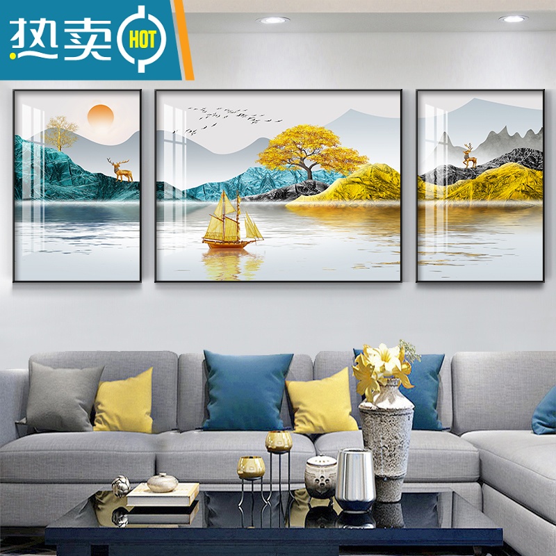 敬平轻奢客厅装饰画沙发背景墙壁画现代简约大气三联画餐厅挂画晶瓷画装饰画高清大图