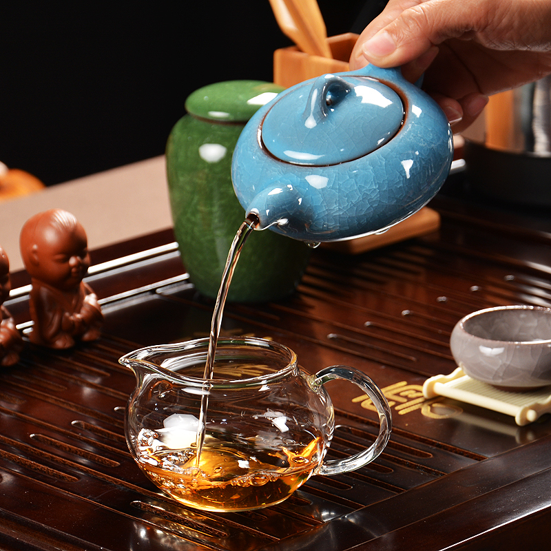 尚帝(shangdi)整套茶具冰裂套装陶瓷功夫茶具开片茶壶实木茶盘四合一 杯架祥云多彩冰裂玻璃套装