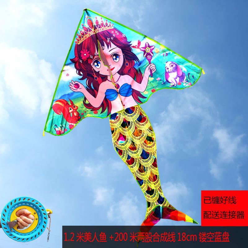 潍坊新款小公主苏菲亚美人鱼儿童卡通女孩公主初学者风筝微风易飞创意 三维工匠 1.2米美人鱼+200米线镂空蓝盘高清大图