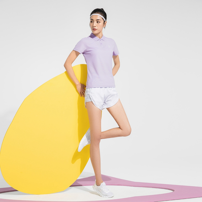 361°运动T恤女2022新款季常规休闲上衣翻领透气短袖高清大图