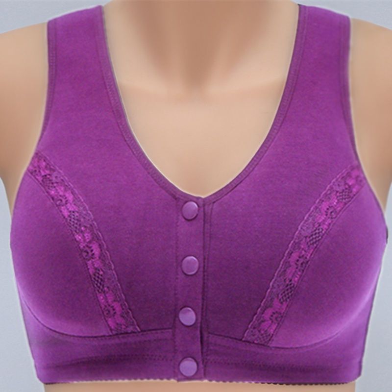 中老年人内衣前扣棉妈妈文胸无钢圈四季款广场运动睡眠背心大码