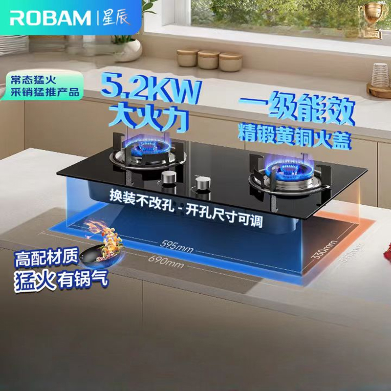 老板【星辰系列】燃气灶家用双灶嵌入式煤气灶5.2kW可调节小尺寸灶具灶台猛火灶一级能效20B2A天然气