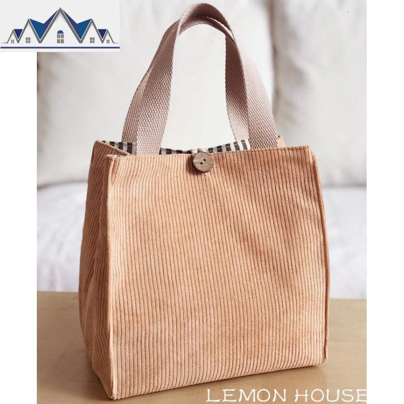 可爱日系饭盒袋便当包灯芯绒秋冬甜美手提拎学生带饭包 三维工匠收纳包图片