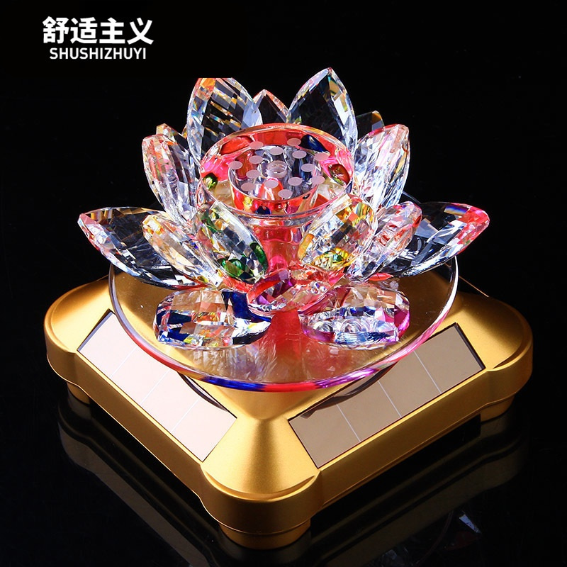 汽车香水座式太阳能水晶莲花车载摆件车用车上装饰品车内饰品用品