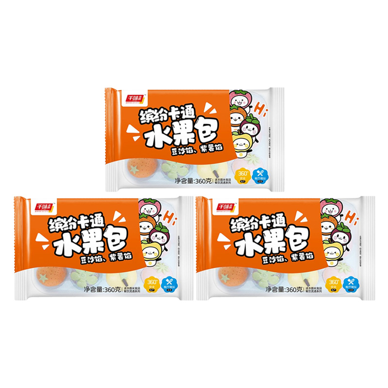 千味央厨缤纷卡通水果包麦香细腻入口绵软简单便捷360g*3袋