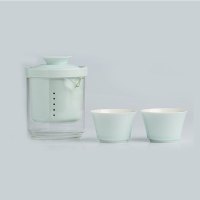 WQSC千瓷阁 玻璃一壶两杯旅行套组 青草绿一壶两杯