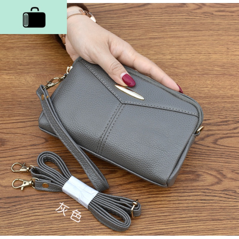 手抓包女小包2020新款休闲中年妈妈斜挎包零钱包买菜包小拎包软皮NEW LAKE 灰色