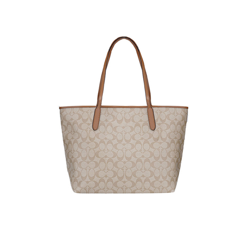 蔻驰(COACH)女包 经典标志双面老花双面托特包PVC磁扣款手提托特包 购物袋单肩女包 5696高清大图