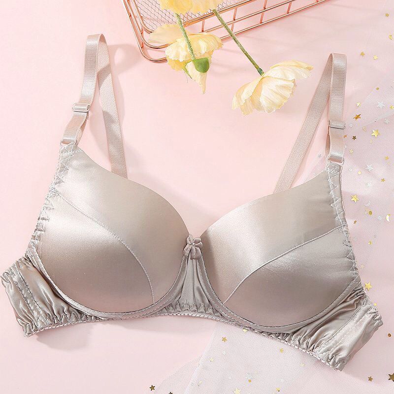 精选b真丝文胸薄款桑蚕丝无痕内衣女无钢圈舒适透气大码胸罩白色b杯36