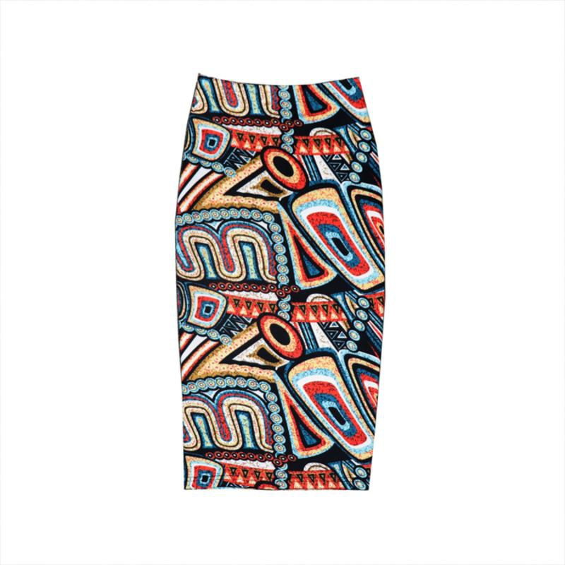 韩版民族风印花包臀裙中长款过膝后开叉一步裙修身显瘦半身裙女裙