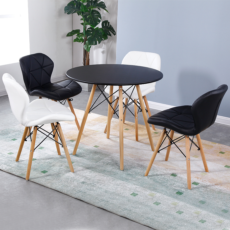 檀星星北欧休息区奶茶店皮革家用餐桌简约休闲圆桌接待会客洽谈桌椅