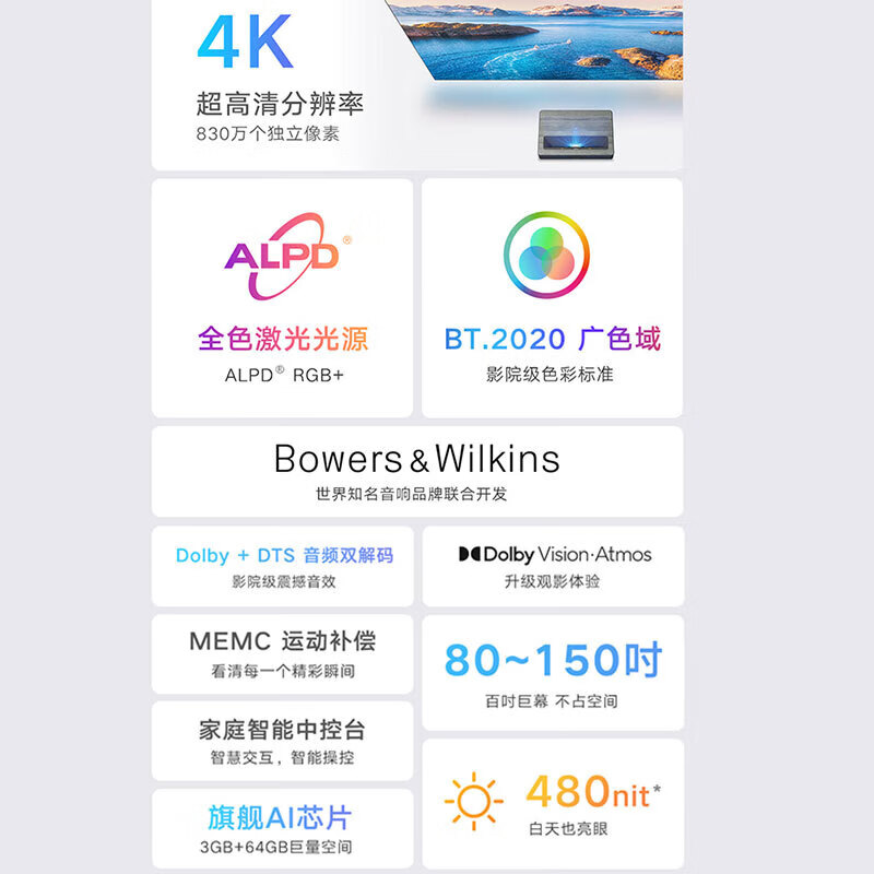 B300家用投影仪机 4K激光电视 超短焦 3000流明高清大图