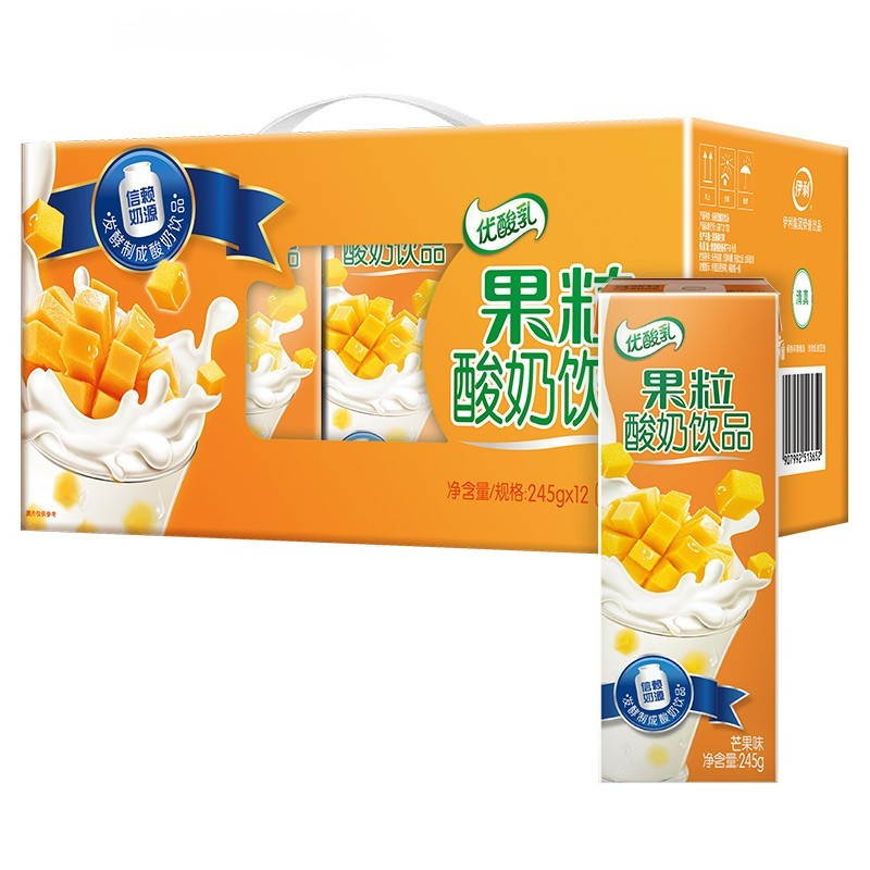伊利优酸乳果粒酸奶饮品芒果味245g12盒提