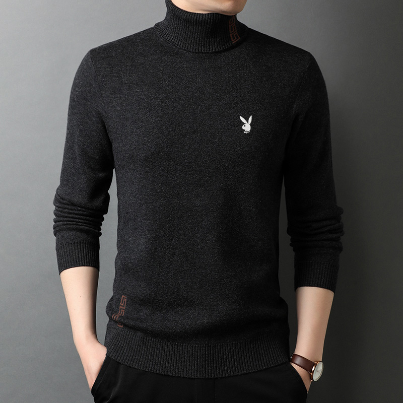 花花公子2024冬季新款纯羊毛衫男高领加厚保暖毛衣针织打底衫高清大图