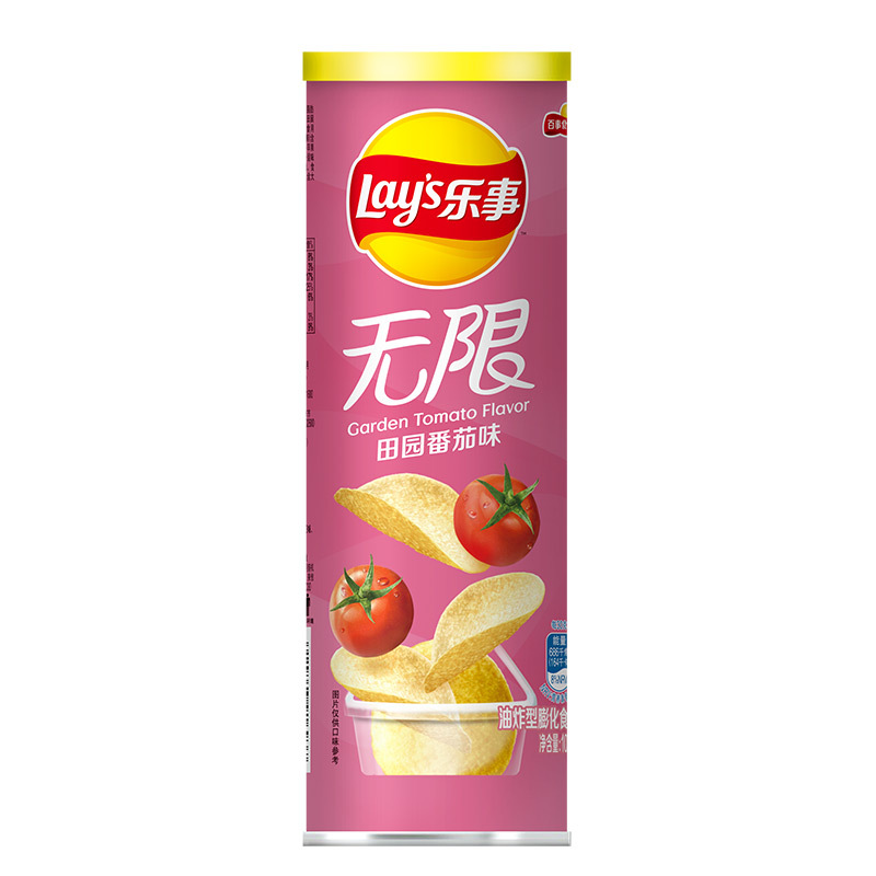 乐事lays无限薯片田园番茄味104g罐装休闲零食