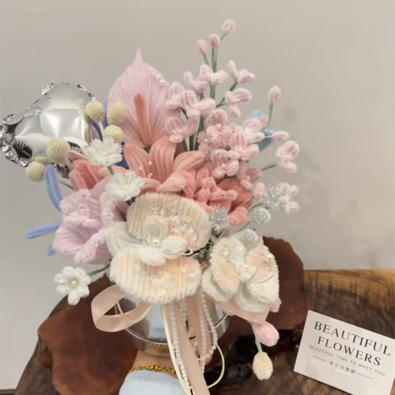 维诺亚手工编织花束diy材料包自制扭扭棒成品抱抱桶仿真花送女朋友闺蜜高清大图