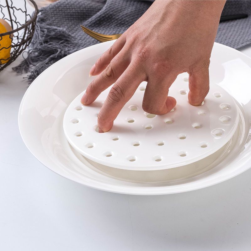 骨瓷大小号饺子盘家用陶瓷沥水盘子装水饺碟子中式香榭两用深汤盘纯白