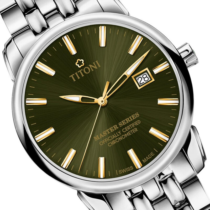梅花titoni瑞士天文台认证手表大师系列自动机械钢带男士表