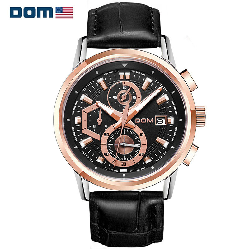 美国dom多姆品牌男士手表男士手表钢带系列石英表多功能运动时尚潮流