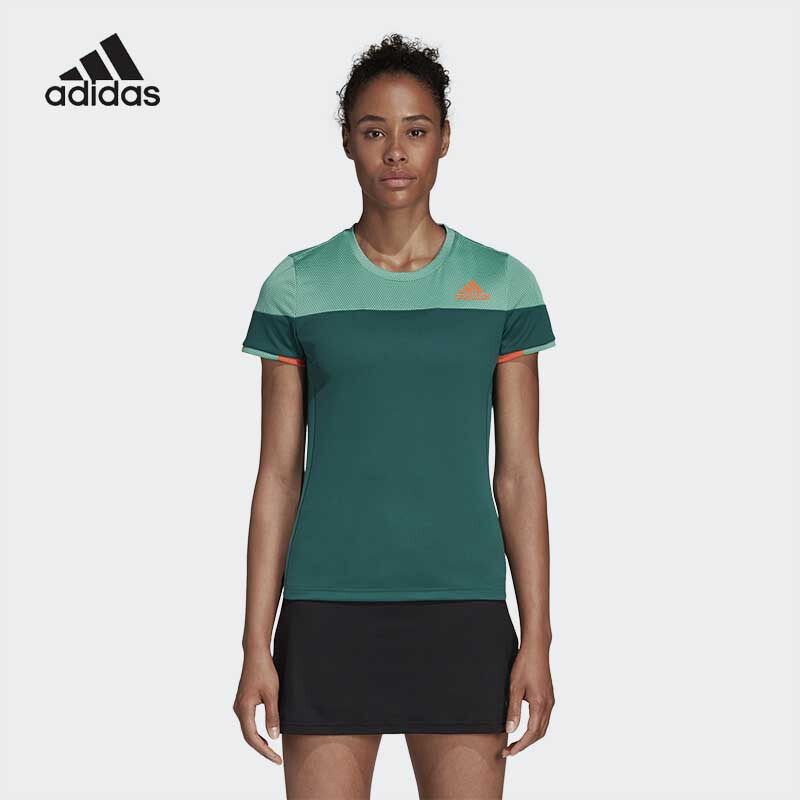阿迪达斯 (adidas)春夏羽毛球短袖男女款圆领T恤休闲运动短袖针织速干透气情侣款运动短袖 女款绿色短袖CW707