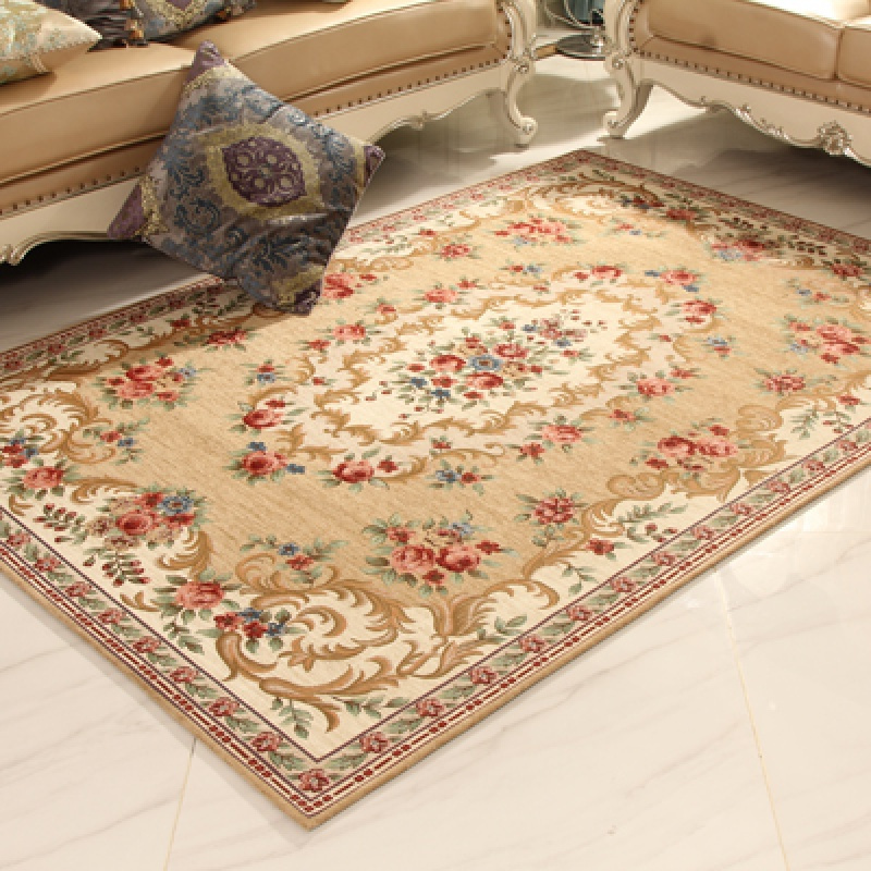 美帮汇欧式地毯客厅简约现代沙发地毯茶几毯卧室床边地毯家用满铺可机洗 029米色 80×120cm