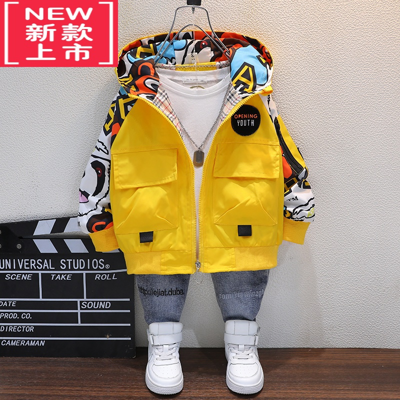 可莉允男童外套春秋装2022新款洋气宝宝上衣中小童秋冬季儿童加厚夹克潮棉服