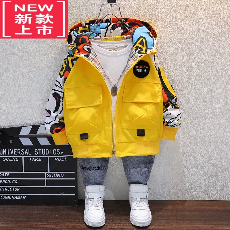 可莉允男童外套春秋装2022新款洋气宝宝上衣中小童秋冬季儿童加厚夹克潮棉服图片