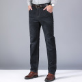 啄木鸟2025秋冬款轻商务男加厚款宽松直筒修身休闲保暖男款牛仔裤 33 8853-黑色常规