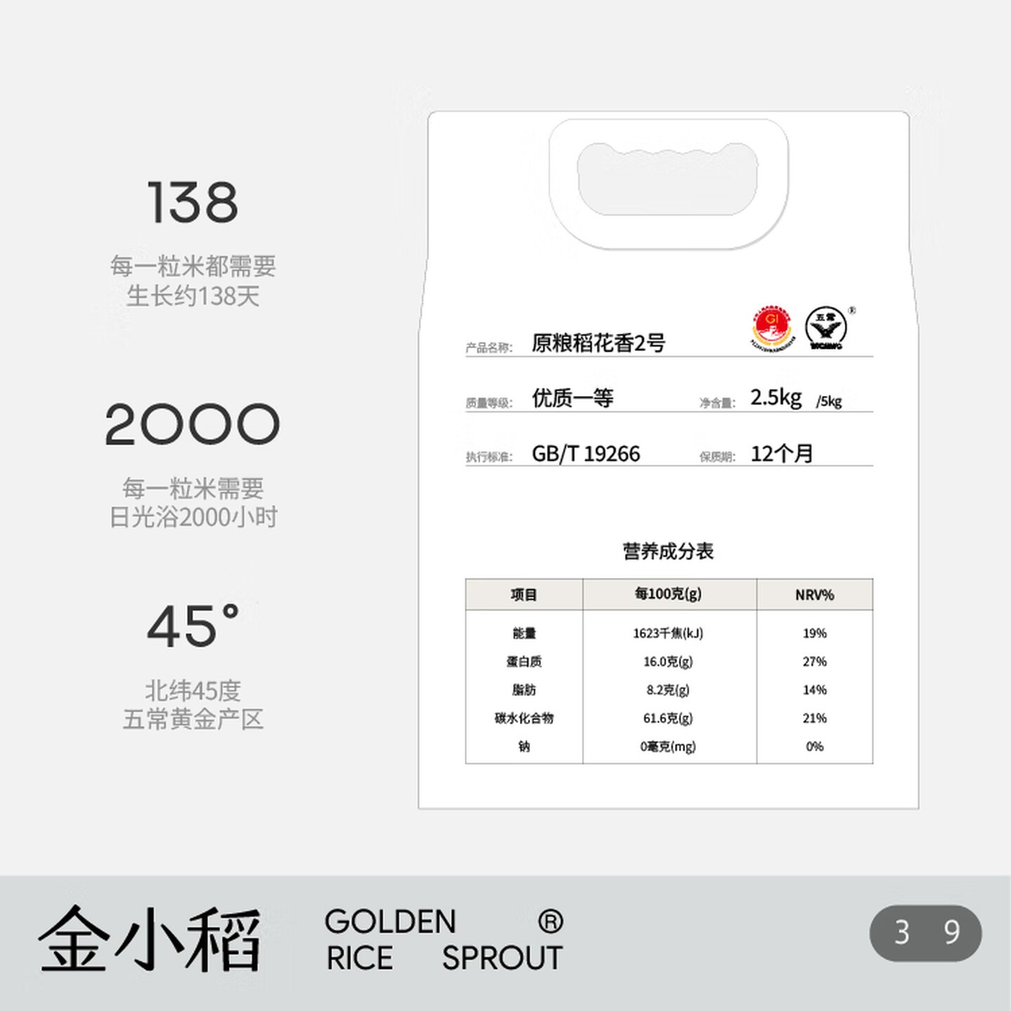 金小稻五常大米原 粮稻花香2号袋装2.5kg 五常龙凤山黄金稻场高清大图