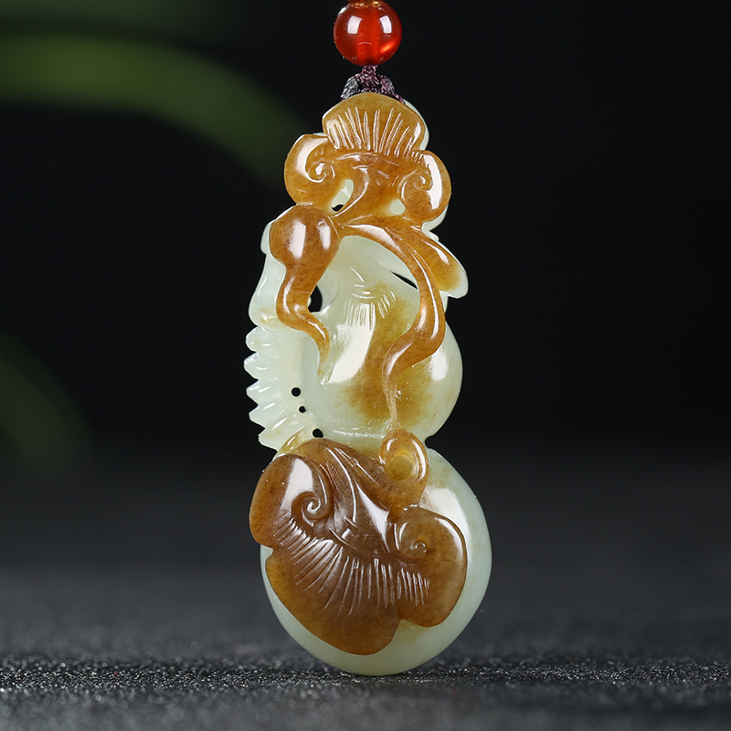 [福禄如意]新疆和田玉吊坠玉坠且末糖白玉如意葫芦挂件天然玉石